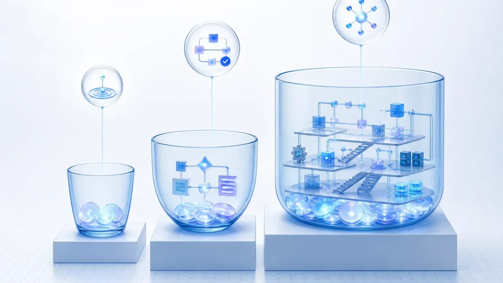 三级阶梯代表三档 AI 投入逐级上升的抽象示意插画