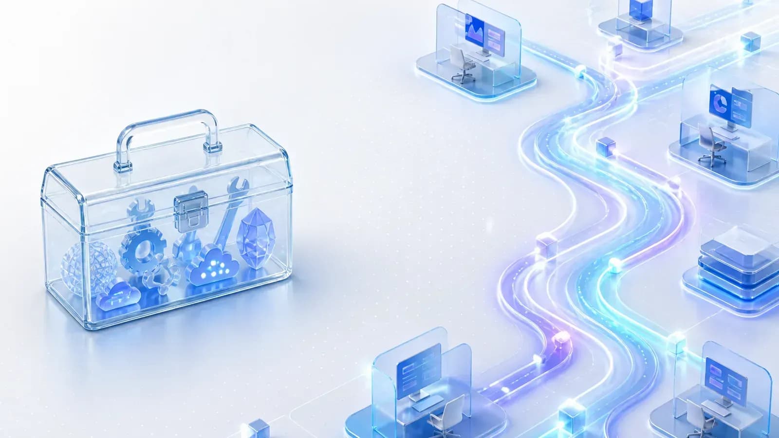 被闲置的 AI 工具悬在员工日常工作动线之外的抽象示意插画